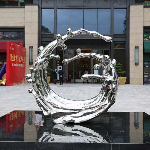 不锈钢水滴浪花雕塑大型户外镜面圆环金属摆件水景城市广场造型