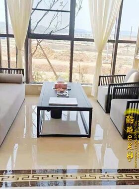 新中式茶楼沙发组合茶餐厅酒店包厢美容院待实木茶桌卡座民宿家具