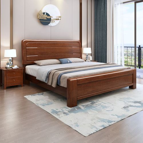 现代简约实木床 小户型1.5米齐边经济型 储物床1.8米主卧双人婚床