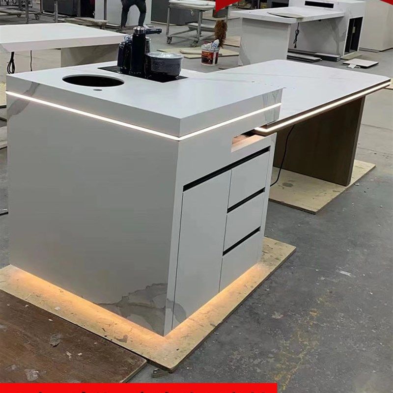 岛台餐桌一体可伸缩岩板现代简约氛围灯带茶盘水槽多功能倒台饭桌,家装主材,岩板,淘宝优惠券,粉丝福利购,淘宝优惠卷