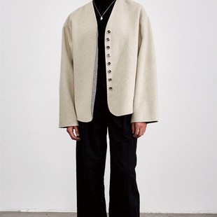 无领双面可穿设计短款 Niente 2023秋冬新品 大衣毛呢子外套