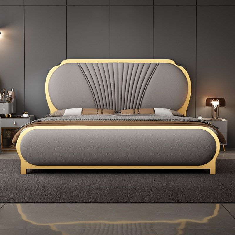 高端大气软包高箱储物床现代简约轻奢床1米8双人大床主卧真皮床