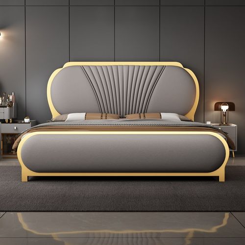 高端大气软包高箱储物床现代简约轻奢床1米8双人大床主卧真皮床