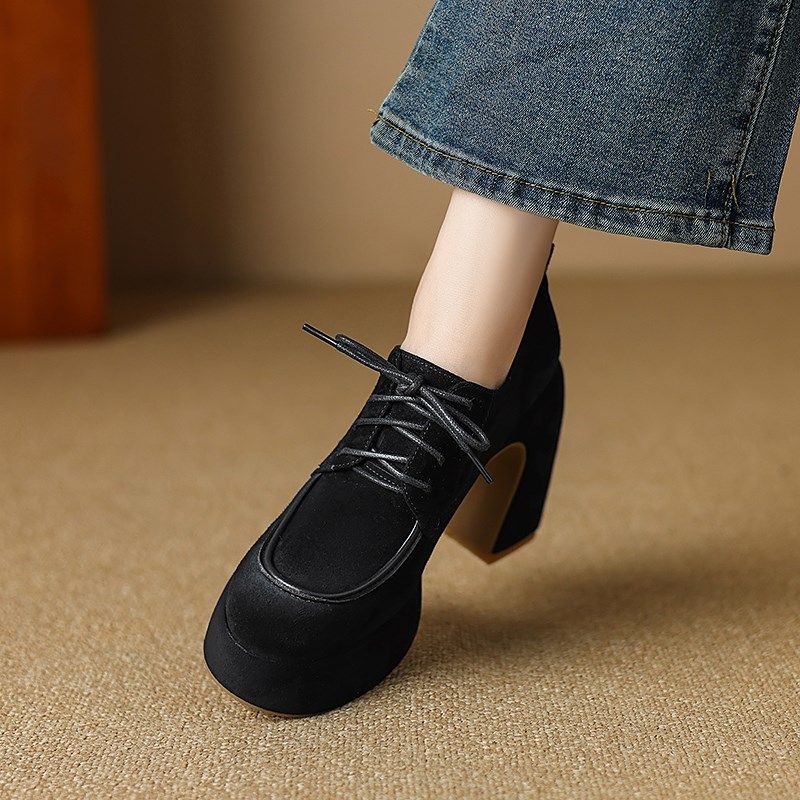 葡萄家手工女鞋11.5cm春秋新款粗跟超高跟圆头系带女单鞋时尚女鞋,女鞋,深口单鞋,淘宝优惠券,粉丝福利购,淘宝优惠卷