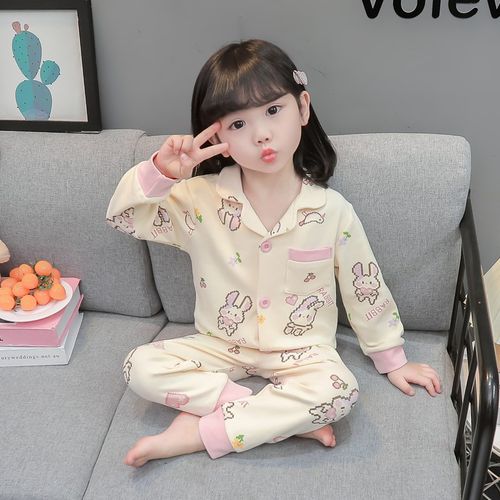 女童秋季睡衣套装女宝宝可爱长袖全棉开衫儿童秋款家居服两件套潮