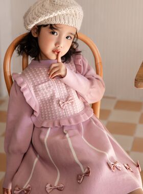女童春秋装连衣裙新款2024洋气儿童毛线裙子小女孩时髦春装公主裙