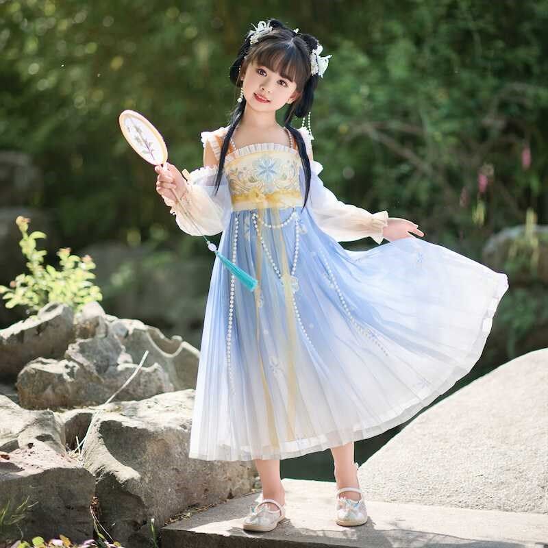 2024新款爆款女童夏装汉服裙中小童古风超仙中国风古装汉服连衣裙