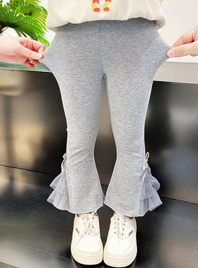 女童蛋糕喇叭裤春秋款2024新款儿童打底裤外穿女宝宝春季春装裤子