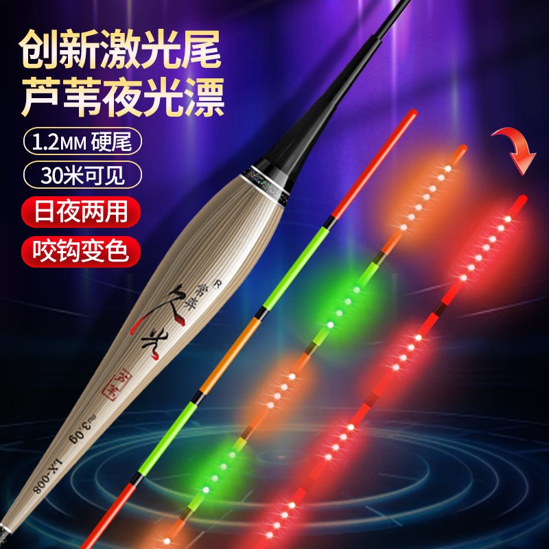 新品超亮激光硬尾日夜两用咬钩变色芦苇电子夜光漂钓鲫鱼鲤鱼混养