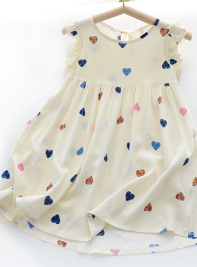 2023新款碎花夏款女童花边袖棉绸连衣裙蛋糕裙中小童绵绸上学裙子