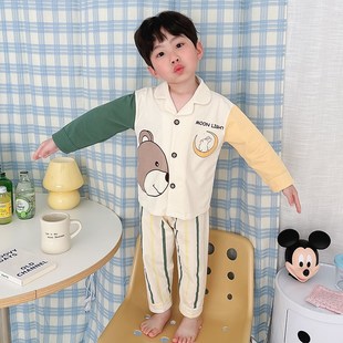 女童长袖 男童家居服纯棉洋气开衫 空调服 儿童卡通睡衣春夏季 24新款
