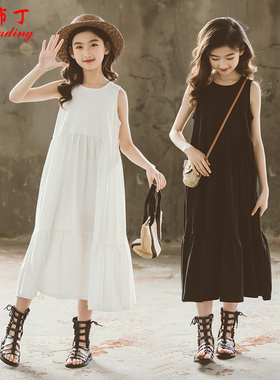 女童连衣裙2022新款韩版时髦文艺长裙大摆背心蛋糕公主裙洋气夏装