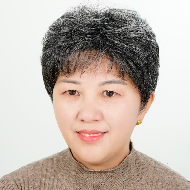 老年人假发女短发奶奶白色短卷发花白整顶全头套化疗光头女士发型