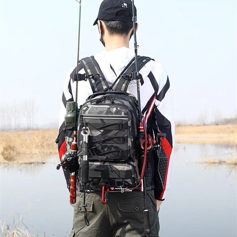 百搭路亚双肩腰包防水耐磨轻便小身材大容量双层多功能可插鱼竿包,户外/登山/野营/旅行用品,渔具包,淘宝优惠券,粉丝福利购,淘宝优惠卷