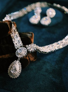 满钻奢华法式重工夸张新娘项链耳环套装大气主婚纱晚礼服宴会配饰