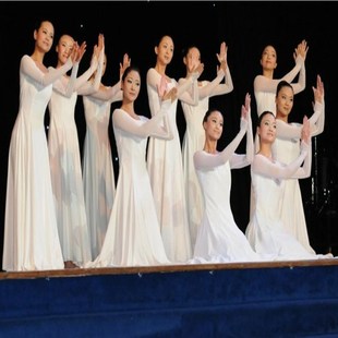 新款白色现代舞连衣裙生命的密码舞蹈演出服装女长袖长裙秋冬款