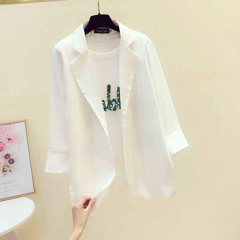 休闲西装外套女2021春夏薄款网红设计感小众雪纺白色西服上衣开衫