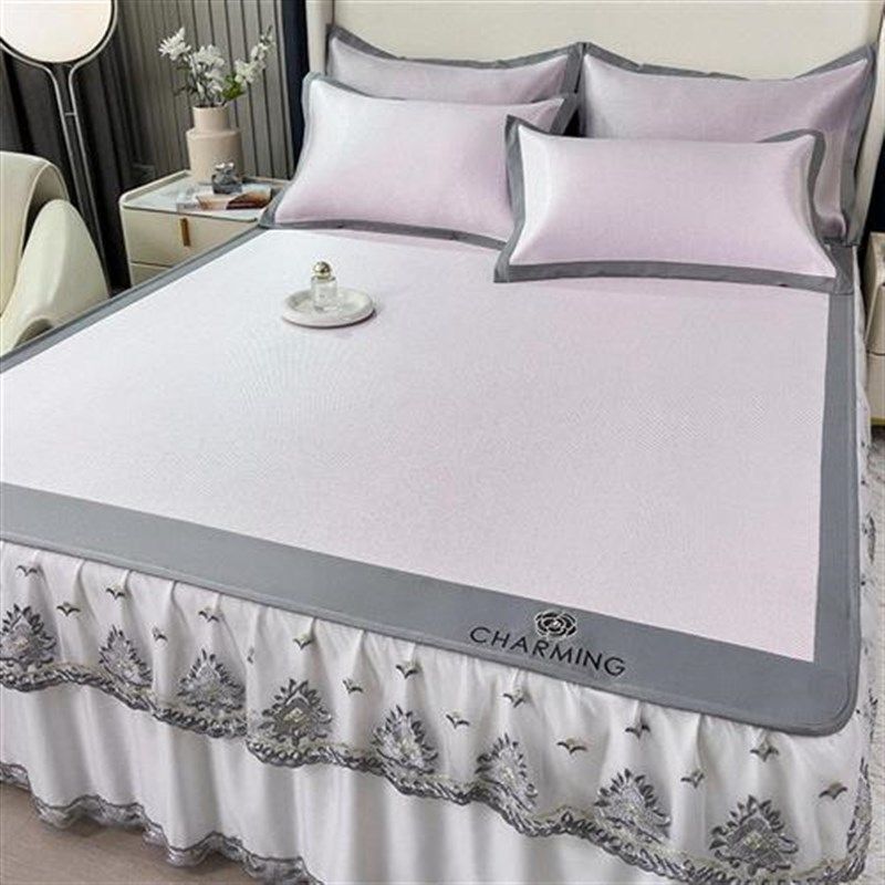 夏季冰丝凉席三件套床裙款冰藤席可机水洗家用双人空调软席子裸睡,床上用品,冰丝席,淘宝优惠券,粉丝福利购,淘宝优惠卷