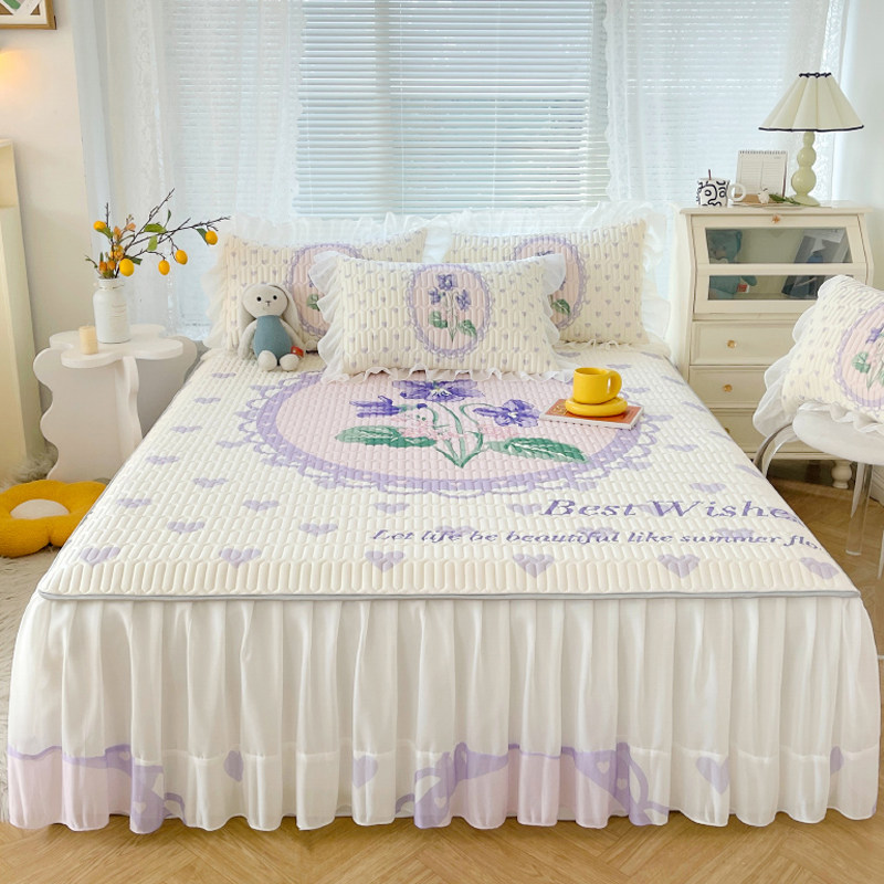 夏天小清新冰丝乳胶凉席三件套床裙款可水洗1.5米180x200双人床罩,床上用品,床裙,淘宝优惠券,粉丝福利购,淘宝优惠卷