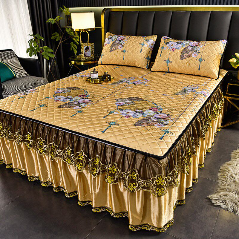 高档欧式乳胶凉席床裙款三件套可机洗冰丝软席可拆卸加厚蕾丝床罩,床上用品,乳胶席,淘宝优惠券,粉丝福利购,淘宝优惠卷