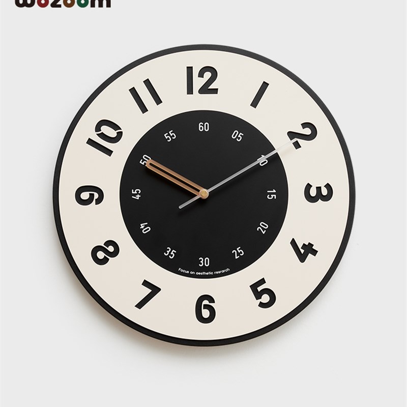 WOZOOM屋准免打孔奶油风挂钟客厅家用创意时钟表挂墙2W025新款简