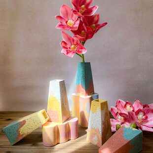 鲜花插瓶尤加利果花瓶客厅摆件水泥小方锥高端大气上档次水培干花