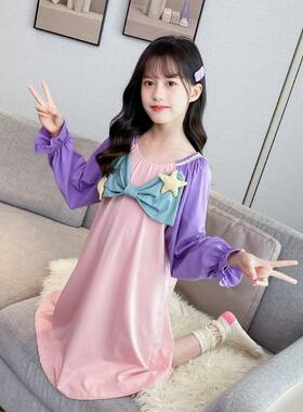女童睡裙春秋纯棉2023新款儿童睡衣秋天小孩家居服公主风裙子仙气