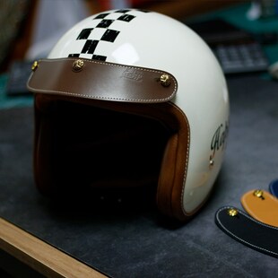 复古头盔牛皮帽檐皮装饰四分之三盔半盔帽沿配饰可调节三扣式通用