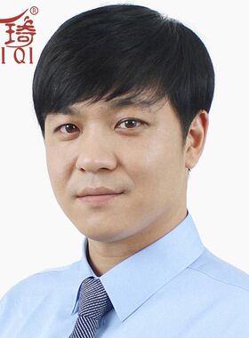 新款中老年男士短直发真发男性假发中年人短发整顶手织递针斜刘海