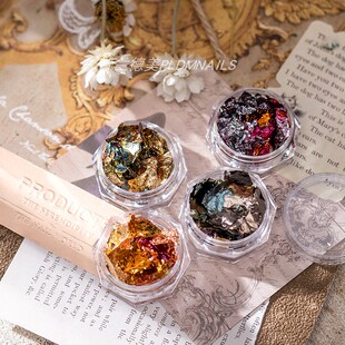 设计风金箔薄片混色搭配暗黑系四色 式 涩味锡箔纸美甲店专用日式 款