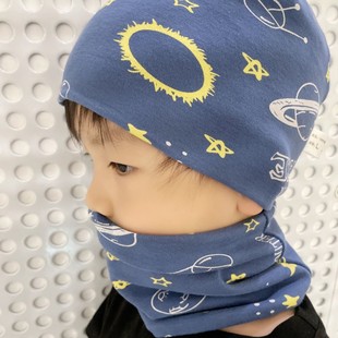 婴儿帽子围巾儿童两件套秋冬宝宝春秋冬纯棉男女童套装婴幼儿围脖