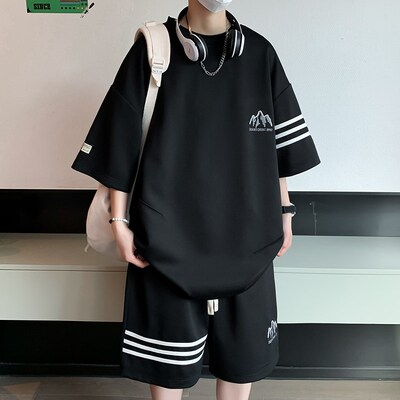 青少年短袖t恤胖男孩12-15岁初中学生帅气夏装13大童休闲运动套装