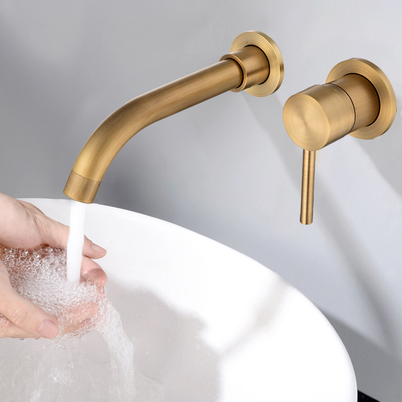 全铜暗装水龙头冷热面盆仿古入墙式混水阀龙头预埋墙出水拉丝金色,家装主材,面盆龙头,淘宝优惠券,粉丝福利购,淘宝优惠卷