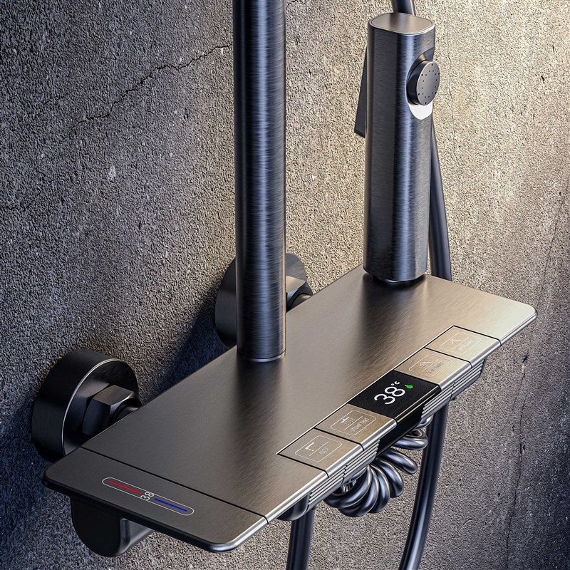 枪灰色花洒淋浴数显恒温花洒套装钢琴按键方形全铜家用卫生间卫浴,家装主材,恒温花洒套装,淘宝优惠券,粉丝福利购,淘宝优惠卷