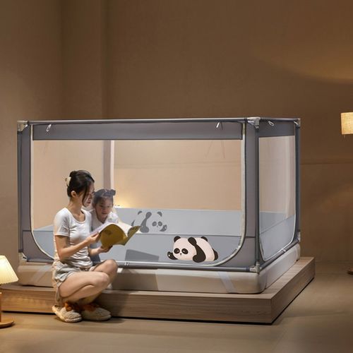 A类围栏防摔防掉床儿童婴儿宝宝蚊帐U形三开门坐床拉链全底纹帐子