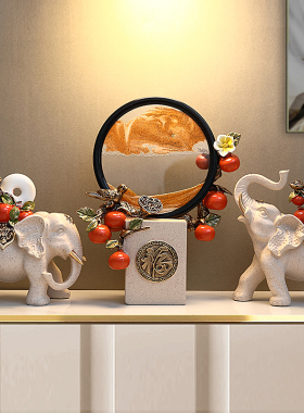 新中式创意柿子招财象摆件家居玄关电视柜酒柜装饰品乔迁新居礼品