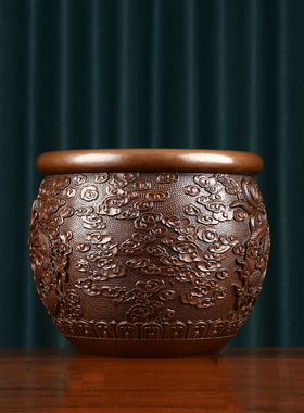 紫铜龙缸摆件铜缸入户聚宝盆中式办公室装饰品创意画卷收纳缸