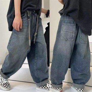男童牛仔裤 女童休闲长裤 23秋冬季 儿童宽松老爹裤 新款 波拉韩国童装