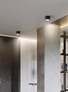 明装筒灯4寸5寸6寸8寸吸顶灯15w免开孔天花灯外装桶灯led黑色圆形