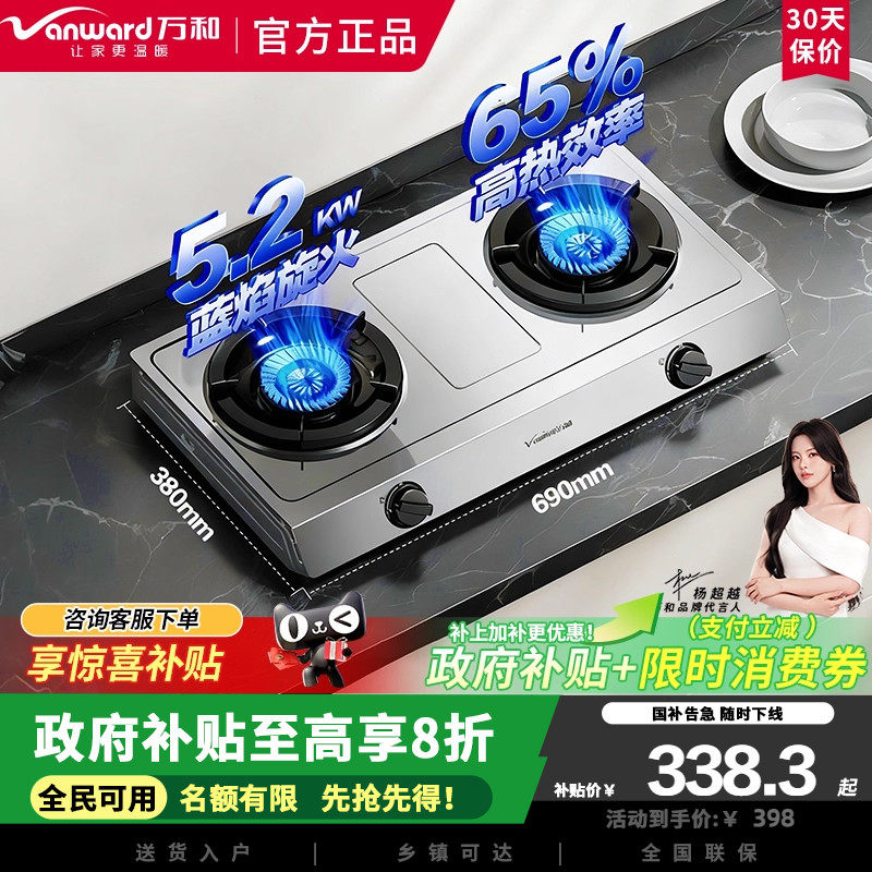 万和小灶君D9台式燃气灶家用天然气液化气煤气灶不锈钢双灶头灶具