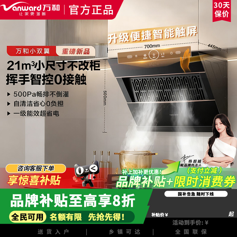 万和小双翼J320APro飓风卷吸侧吸抽排油烟机家用21风量小尺寸脱排