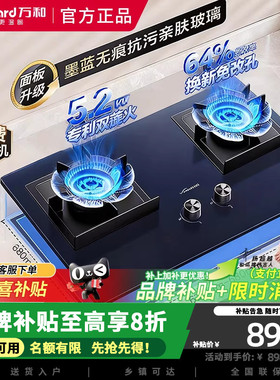 万和蓝莲花燃气灶5.2kW墨蓝无痕嵌入式家用煤气双炉具台C6L01