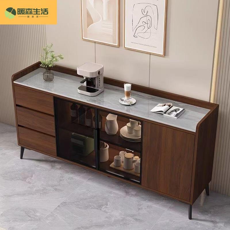 全实木餐边柜岩板台面新中式高端轻奢简约现代客厅厨房茶水碗橱柜