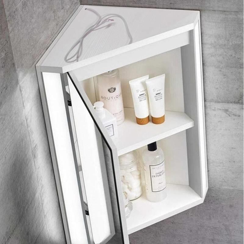 4I三角镜柜带灯洗漱台墙角卫生间洗手间小户型实木浴室转角镜子挂