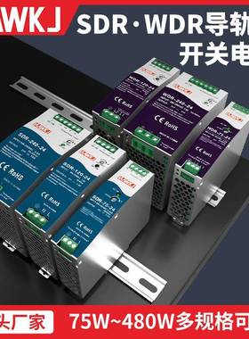 开关电源24v导轨式WDR直流220转12V卡轨变压器SDR替代明伟75W120W