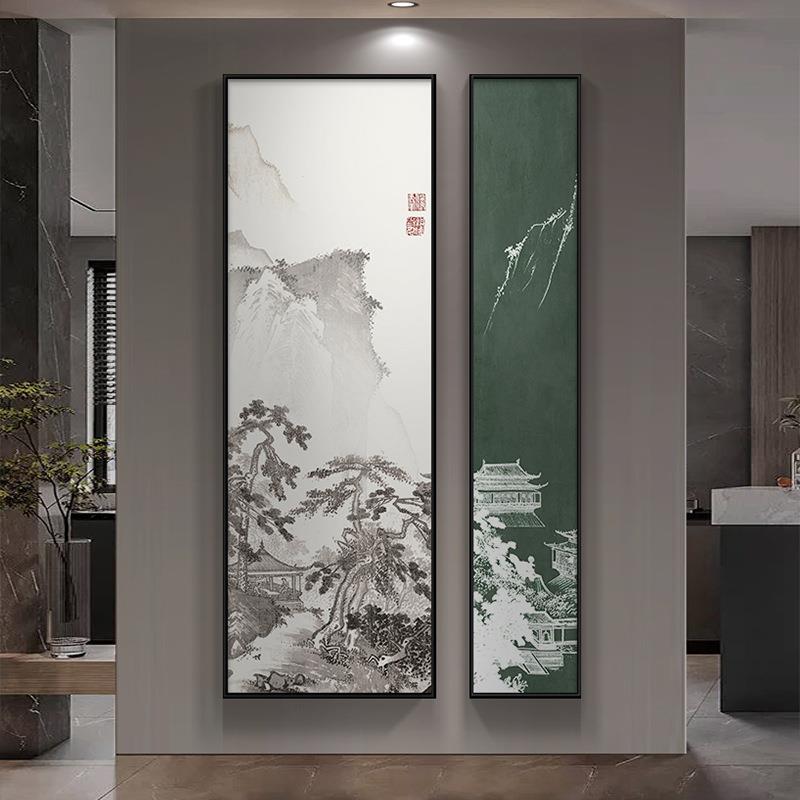 山水画新中式玄关装饰画客厅走廊过道挂画水墨国画入户正对门壁画