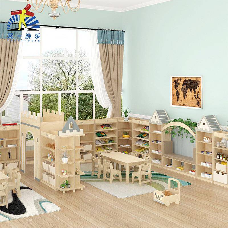 幼儿园儿童多功能区域柜枫木多层板收纳柜城堡阅读图书摆放柜