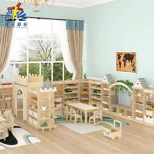 幼儿园儿童多功能区域柜枫木多层板收纳柜城堡阅读图书摆放柜