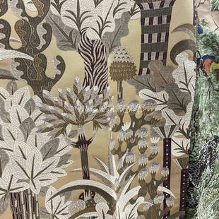 门幅145cm窄幅美式 乡村植物椰树图案提花布料沙发布花布窗帘布