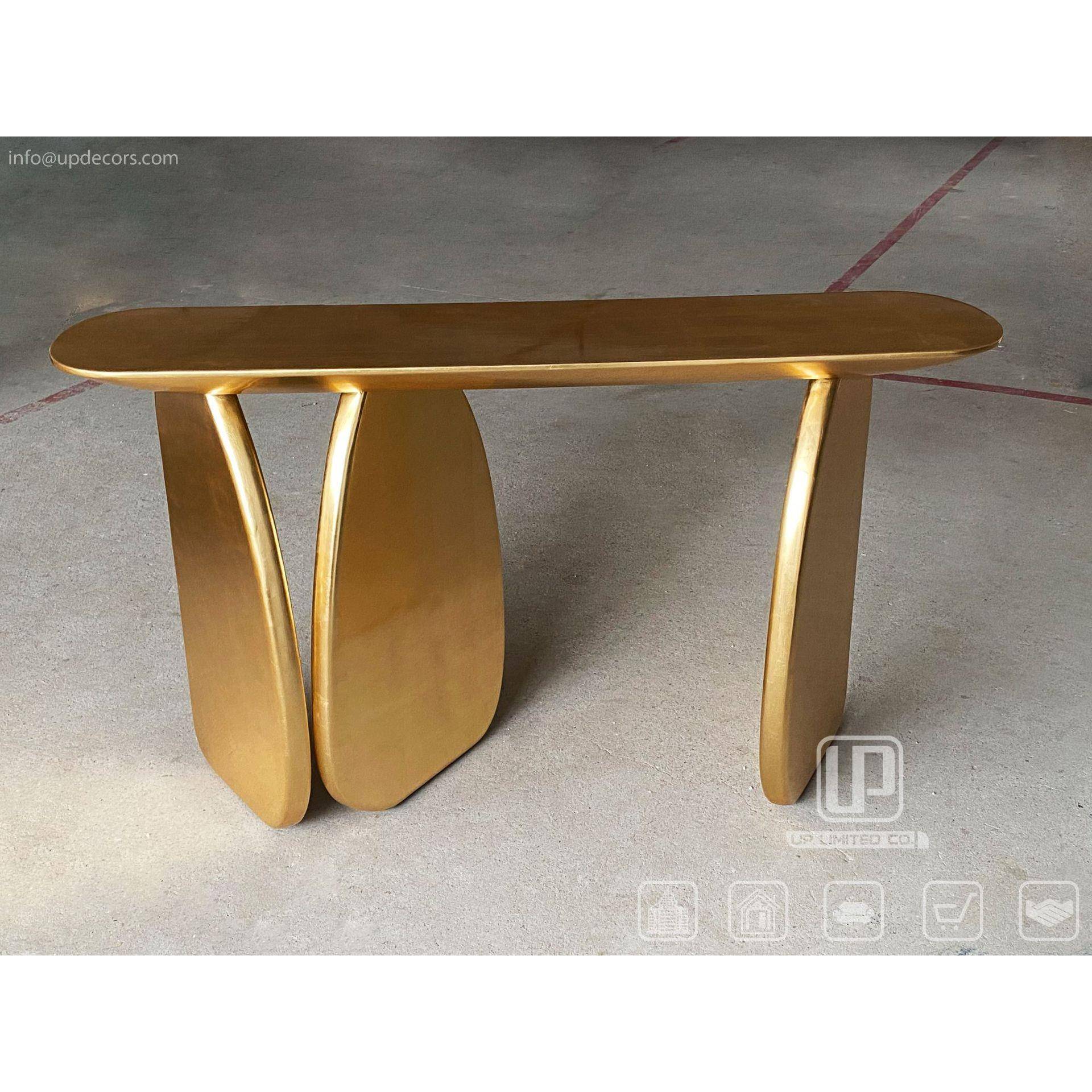 个性超前设计异形贴金效果玄关实木手打磨入户置物架中厅招待架